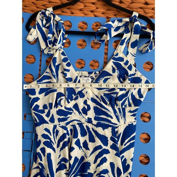 ALEXIS for Target Blue Botanical Tie Strap Asymmetrical Hem Dress Size Medium - Picture 12 of 15